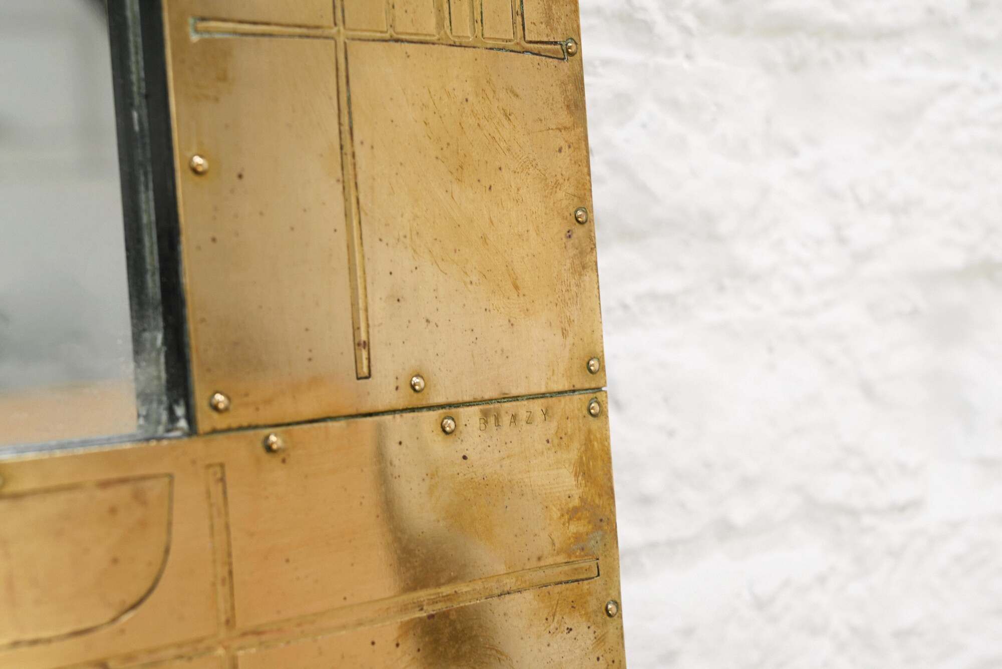 Sculptural Etched Brass Mirror by Jean Blazy, France, 1970s