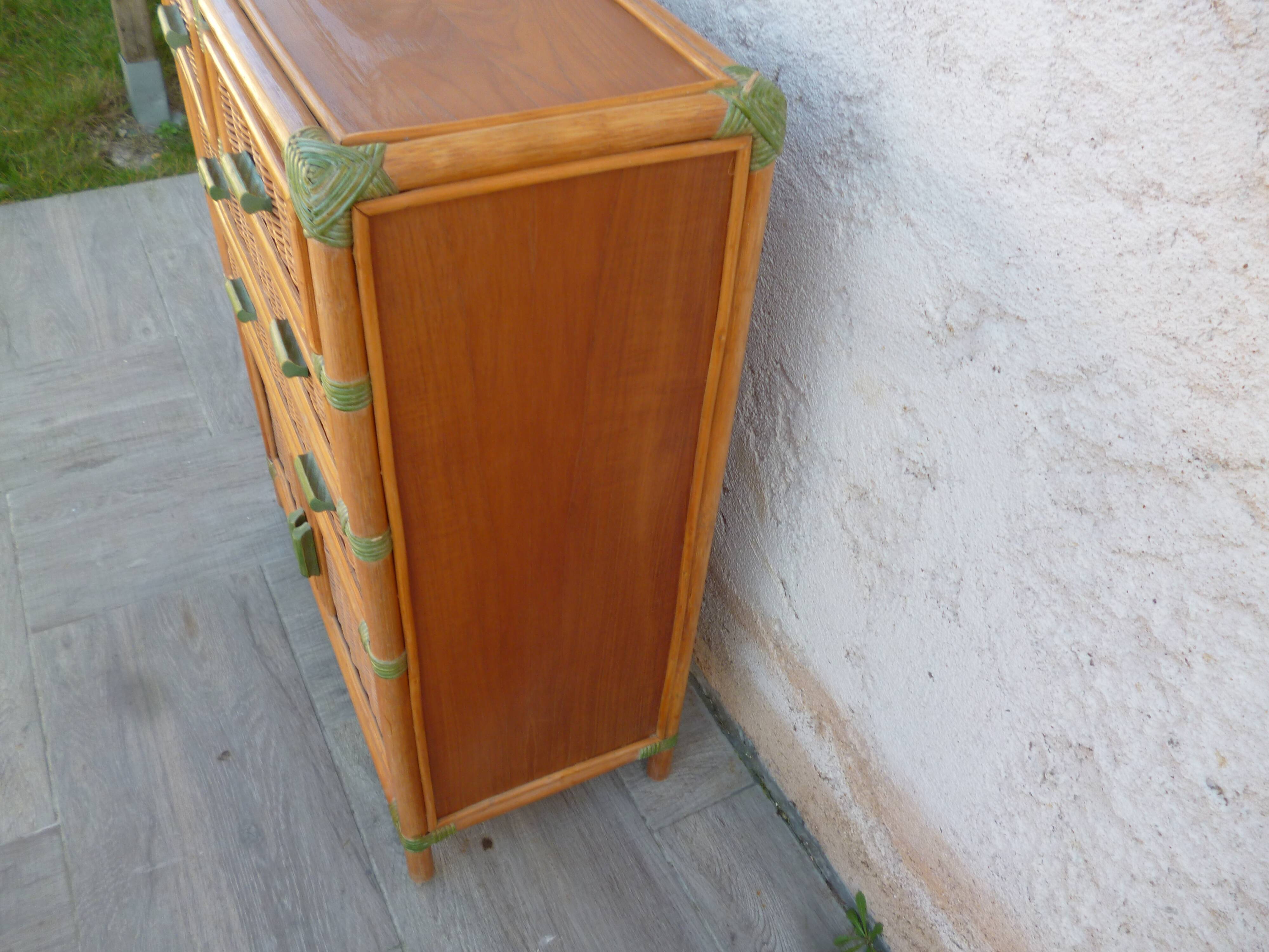 Commode bambou rotin vintage