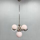 Art Deco Chrome and Pink Glass Chandelier, 1930's