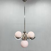 Lustre Art Déco en chrome et verre rose, années 1930