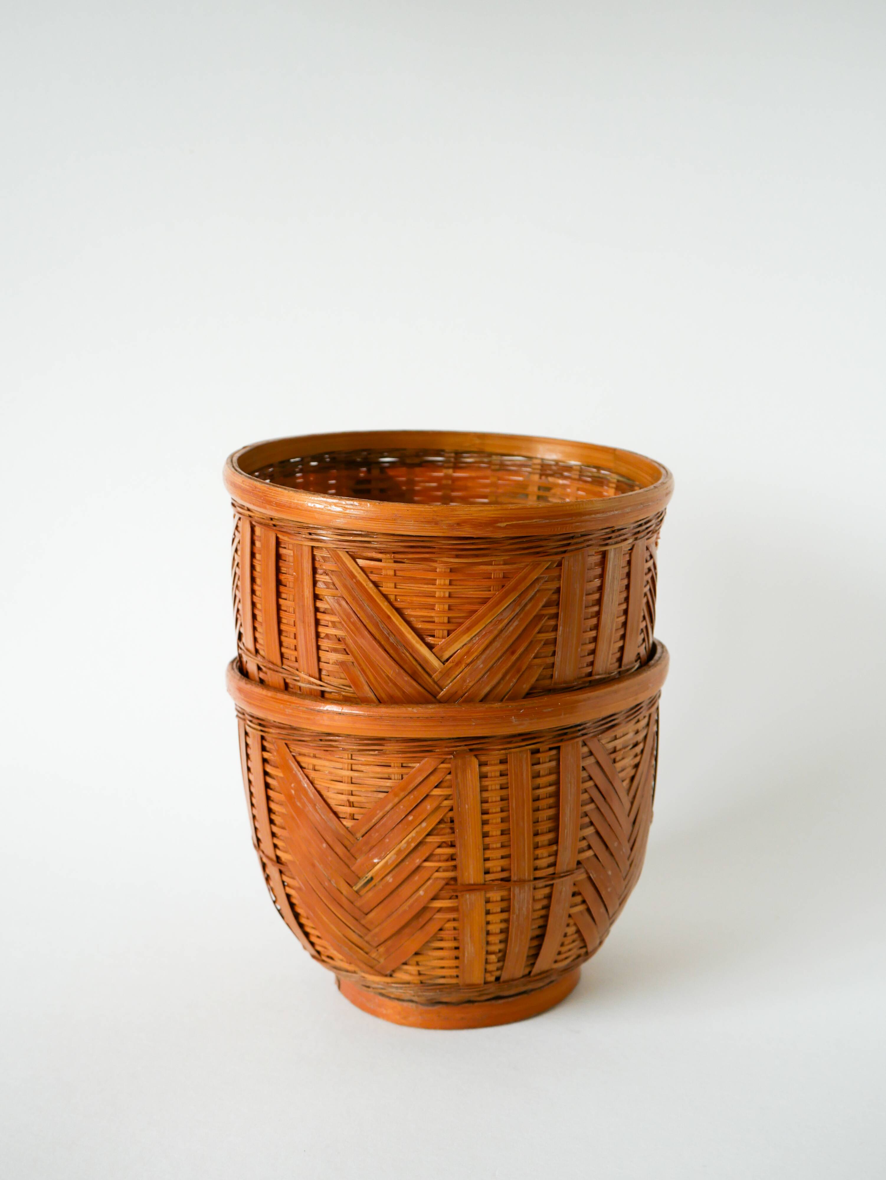 Pair of wicker/rattan planters, 1970