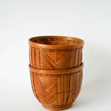 Pair of wicker/rattan planters, 1970