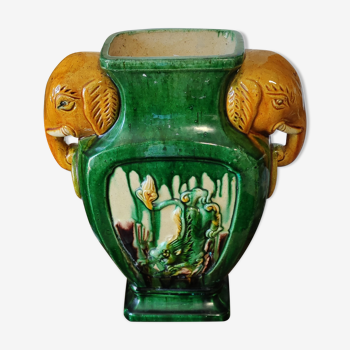 Vase sancai à anse décor éléphant