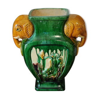 Sancai vase with elephant decoration handle