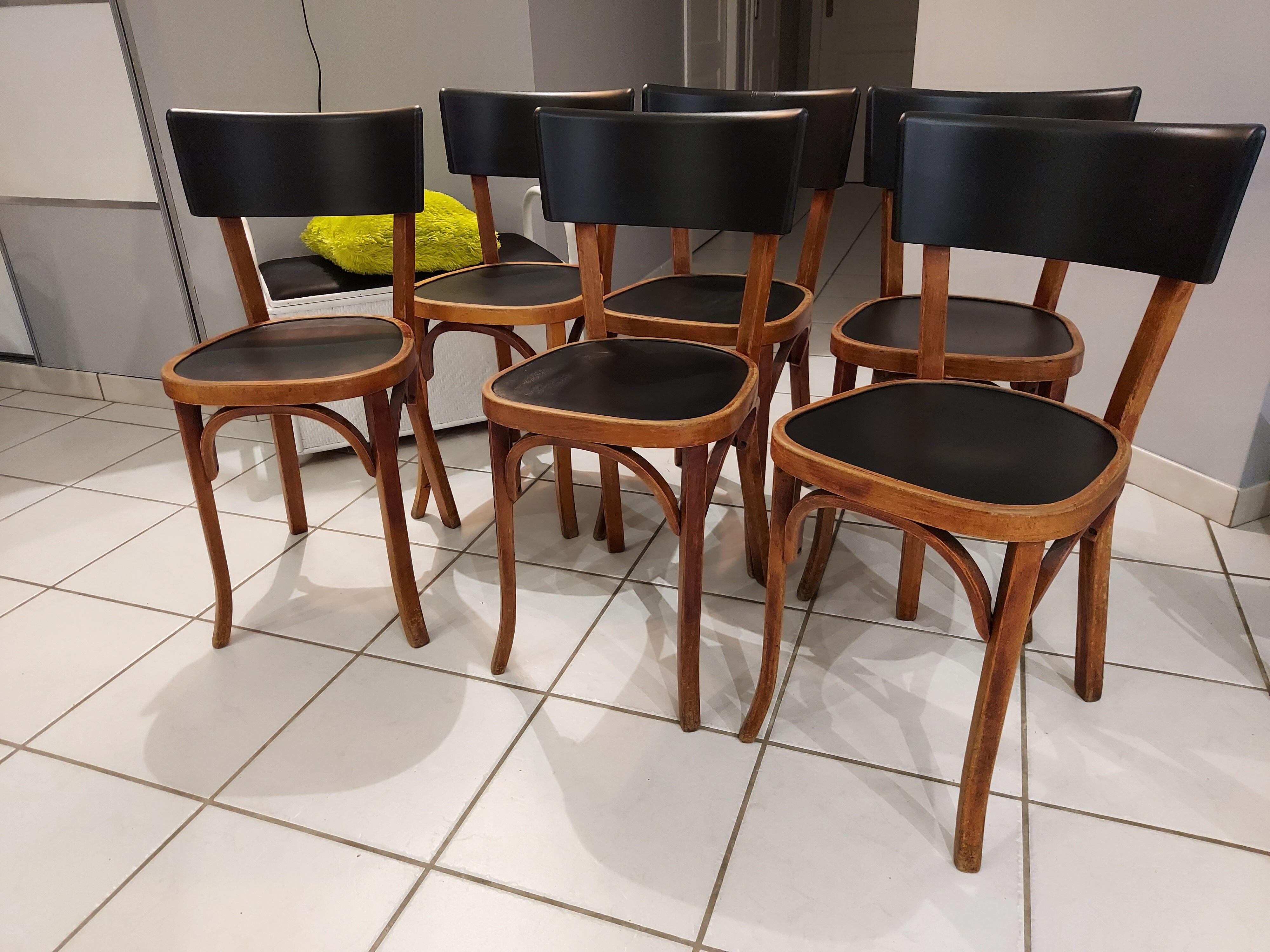 Suite de 6 chaises de bistrot Baumann années 1950