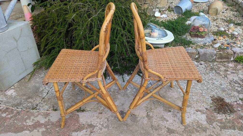 set of 4 vintage bamboo and rattan chairs