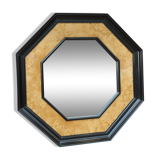 Octagonal vintage wooden mirror of the 1970s - 72cm