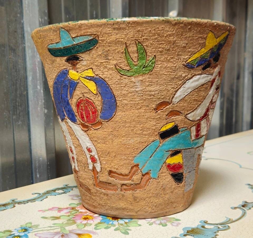 Glazed ceramic cache-pot with Mexican decoration – Art Deco – 20th century
