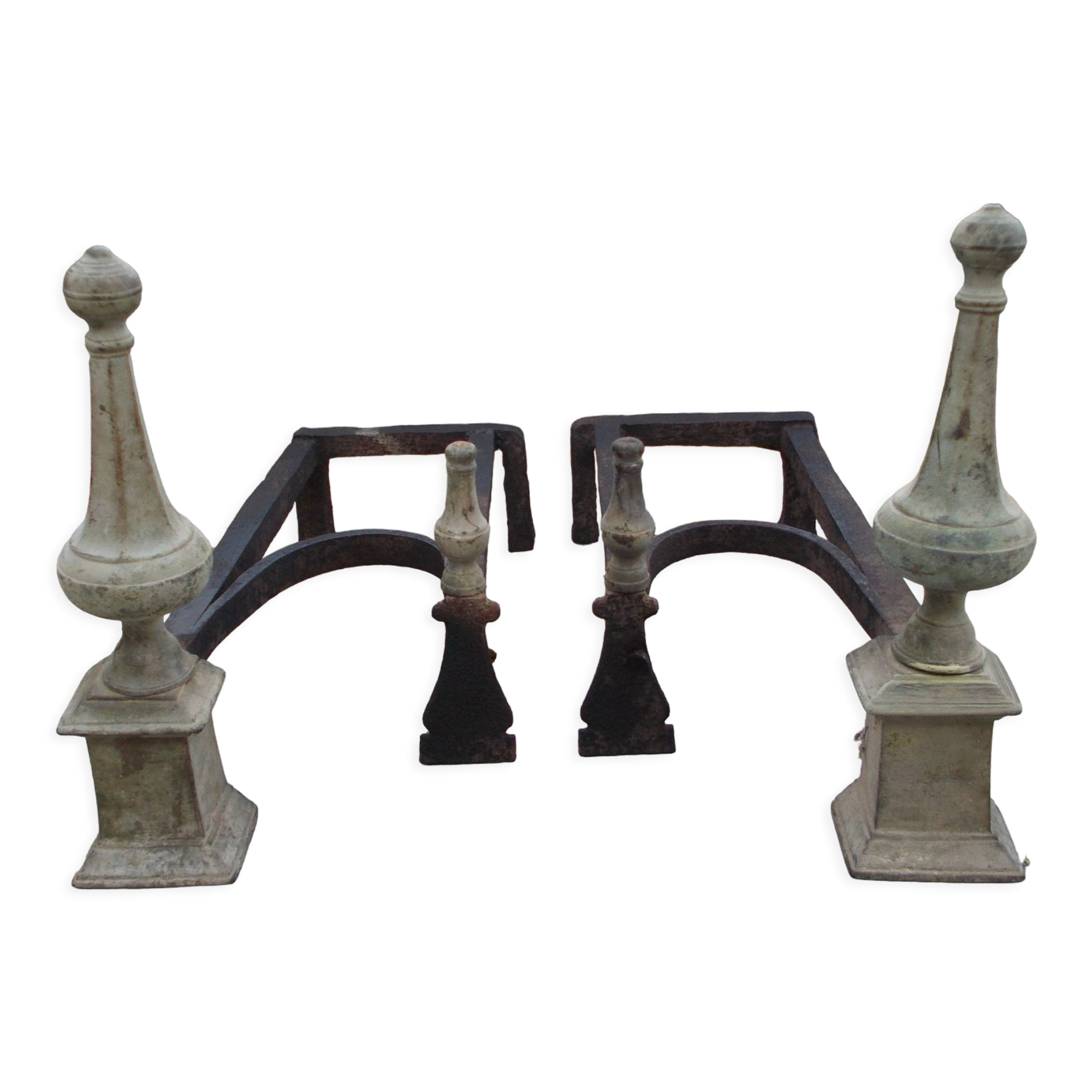 Old pair of wrought iron and bronze pegs