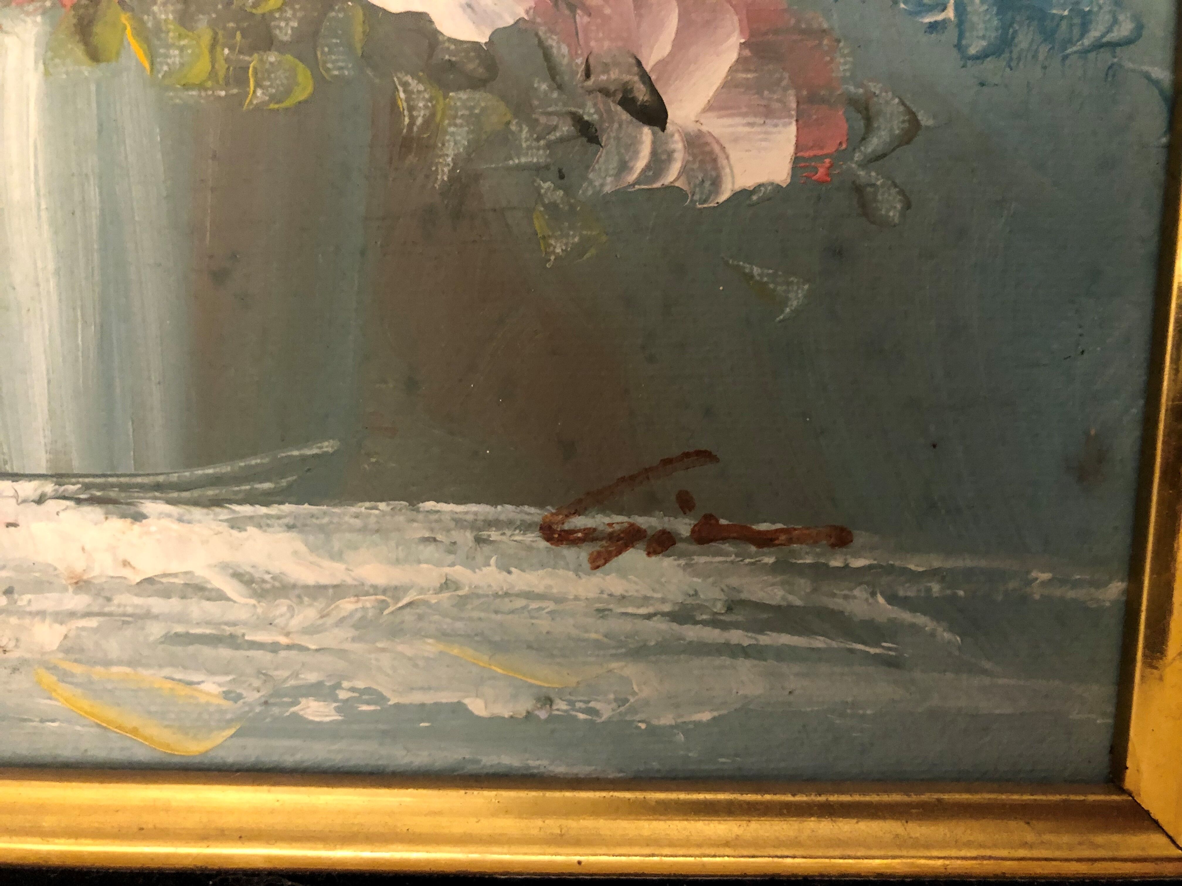 Oil on canvas - still life with bouquet of flowers