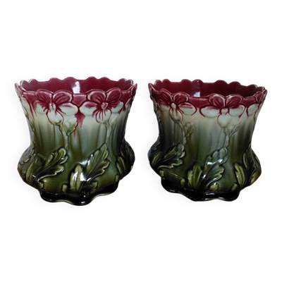 Paire de cache-pots, majolique Art Nouveau