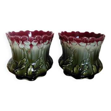 Paire de cache-pots, majolique Art Nouveau