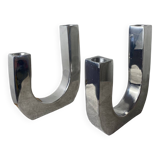 Designer candle holders in brushed aluminum