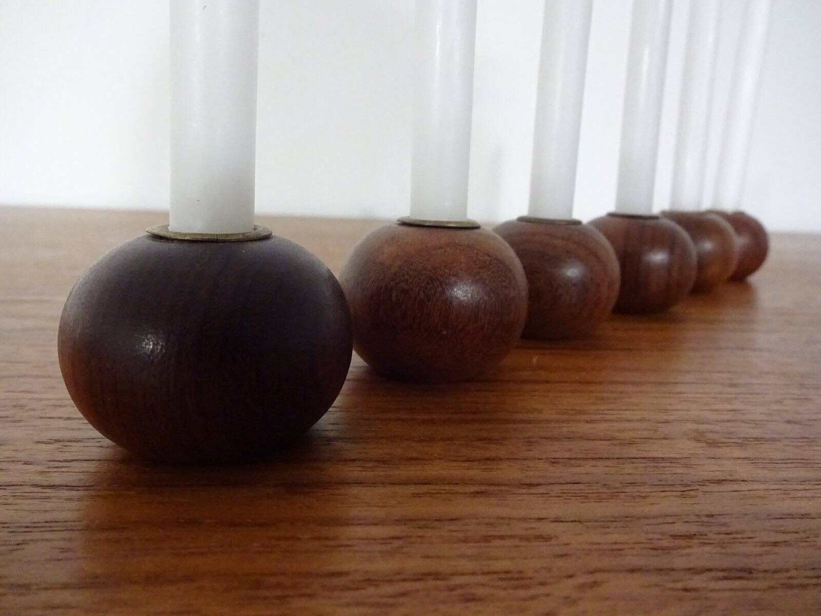 Danish Teak Candleholders, 1960s, Set of 6