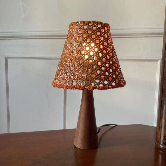 Small wooden and cane lamp