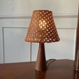 Small wooden and cane lamp