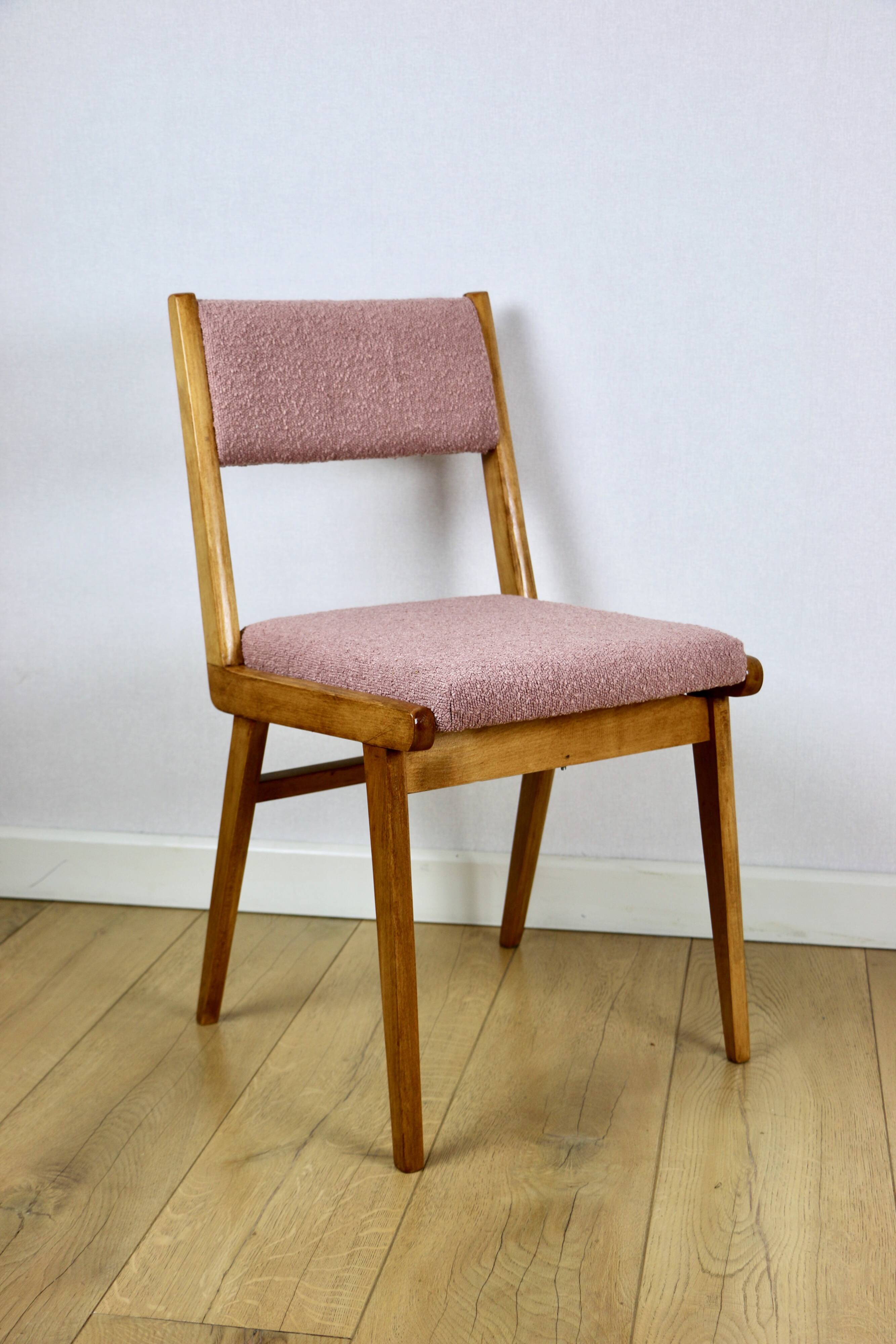 Vintage fuchsia boucle chairs - set of 6