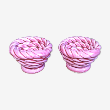Two fuchsia pink shells in twisted, braided ceramic
