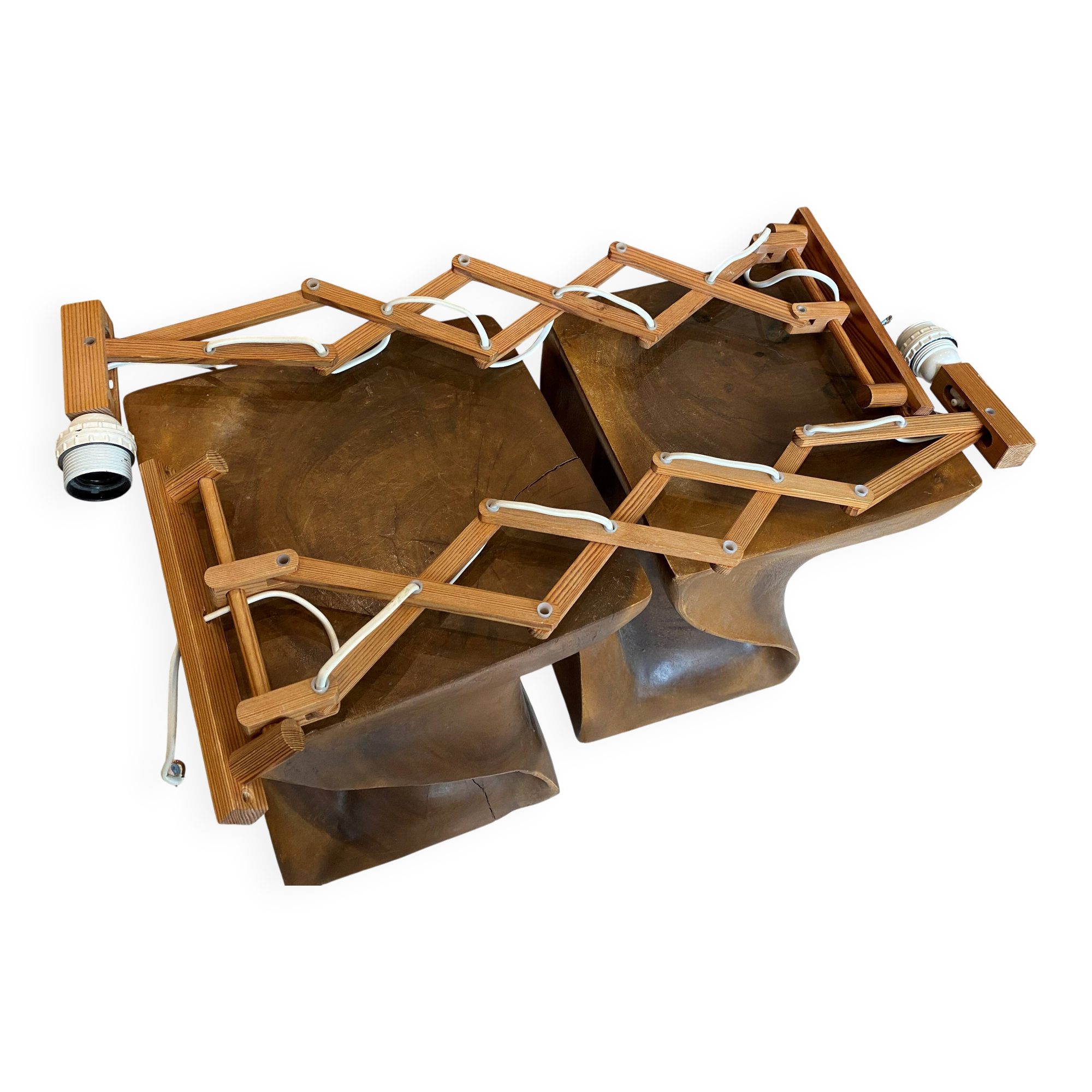 Pair of Translandia Denmark Scandinavian vintage wooden articulated wall lights 1960s
