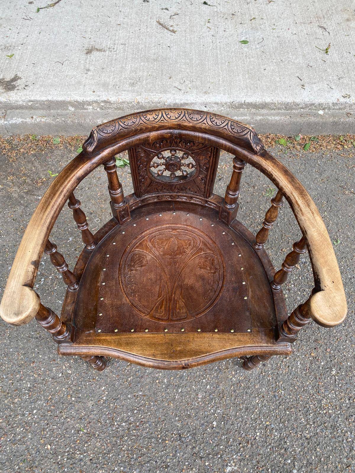 18th century Breton office chair in solid curved and carved wood