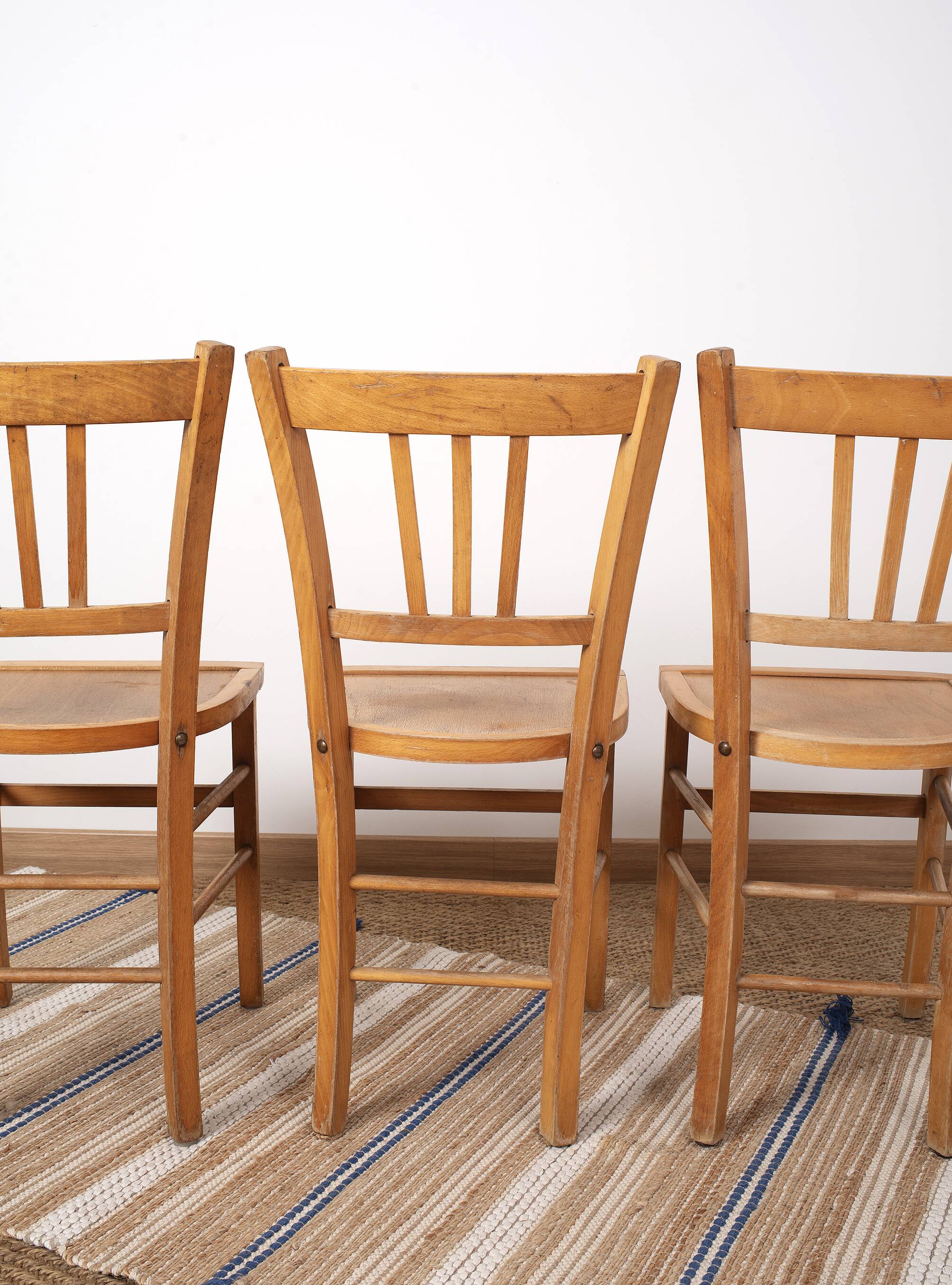 6 bistro chairs, blond wood, typical Luterma brand, 1950s-60s