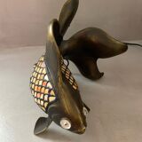Lampe poisson vintage en laiton et verre
