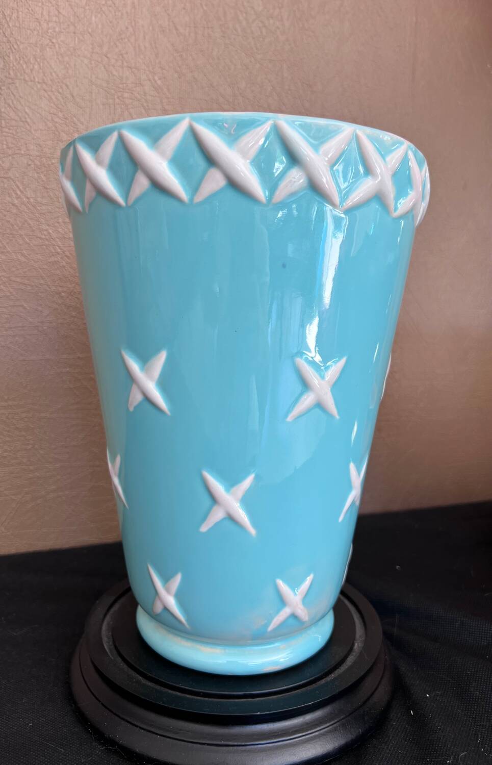 St Clément turquoise and white ceramic Art Deco vase