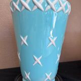 St Clément turquoise and white ceramic Art Deco vase