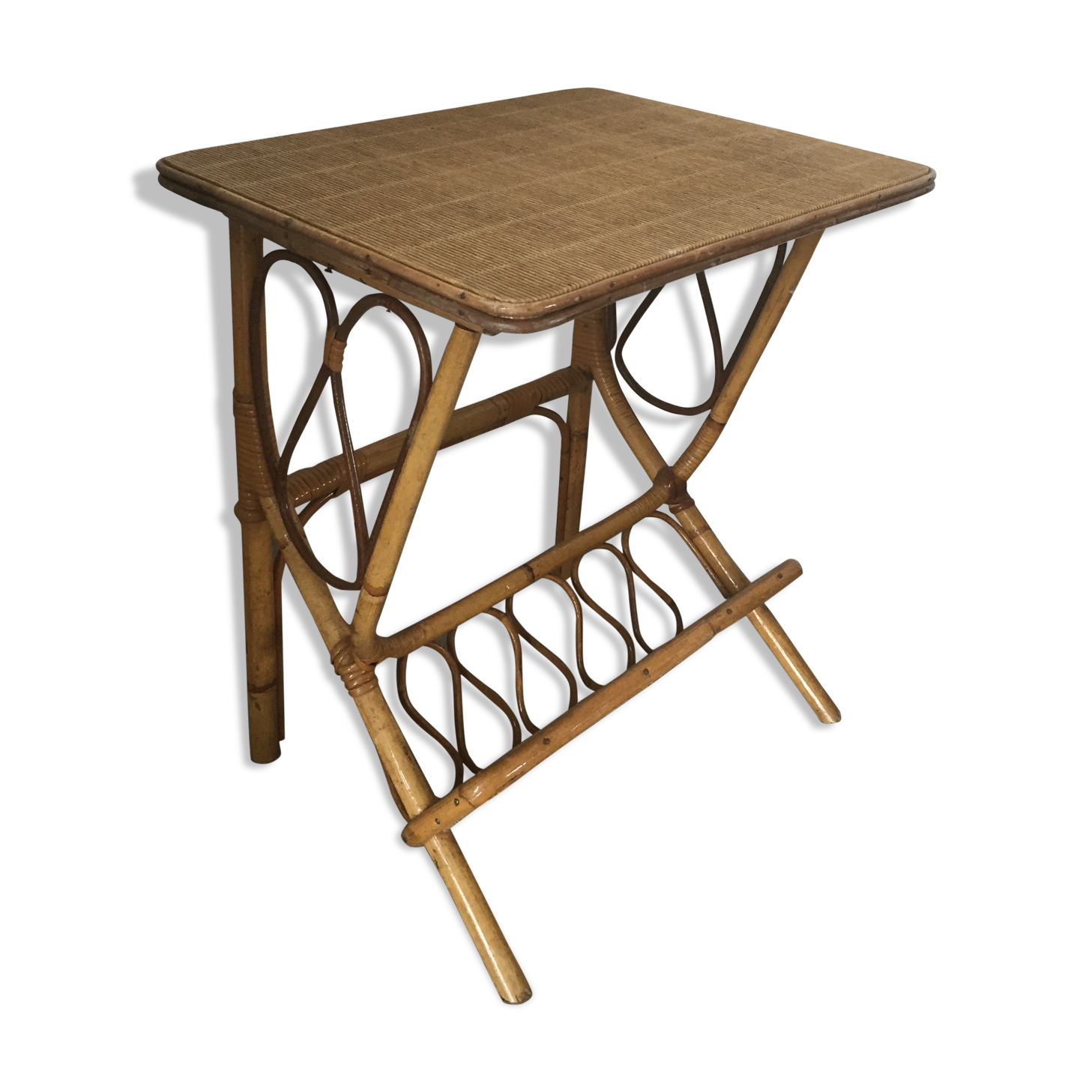 Table de chevet en rotin vintage