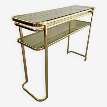 Ancienne console en laiton doré design italien Milo Baughman pour Morex Année 70 vintage