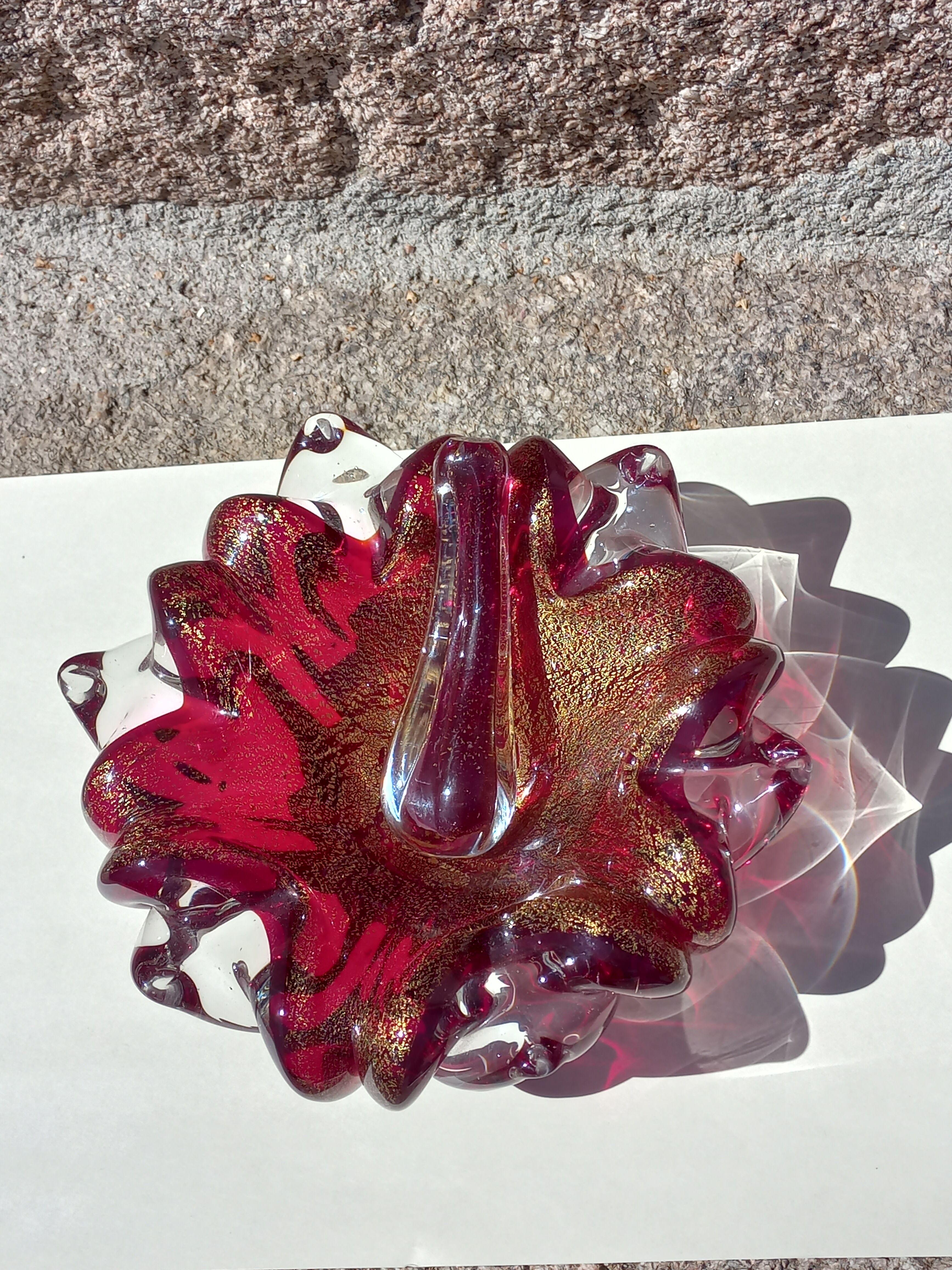 Cendrier et pilon verre et inclusions or Murano vintage