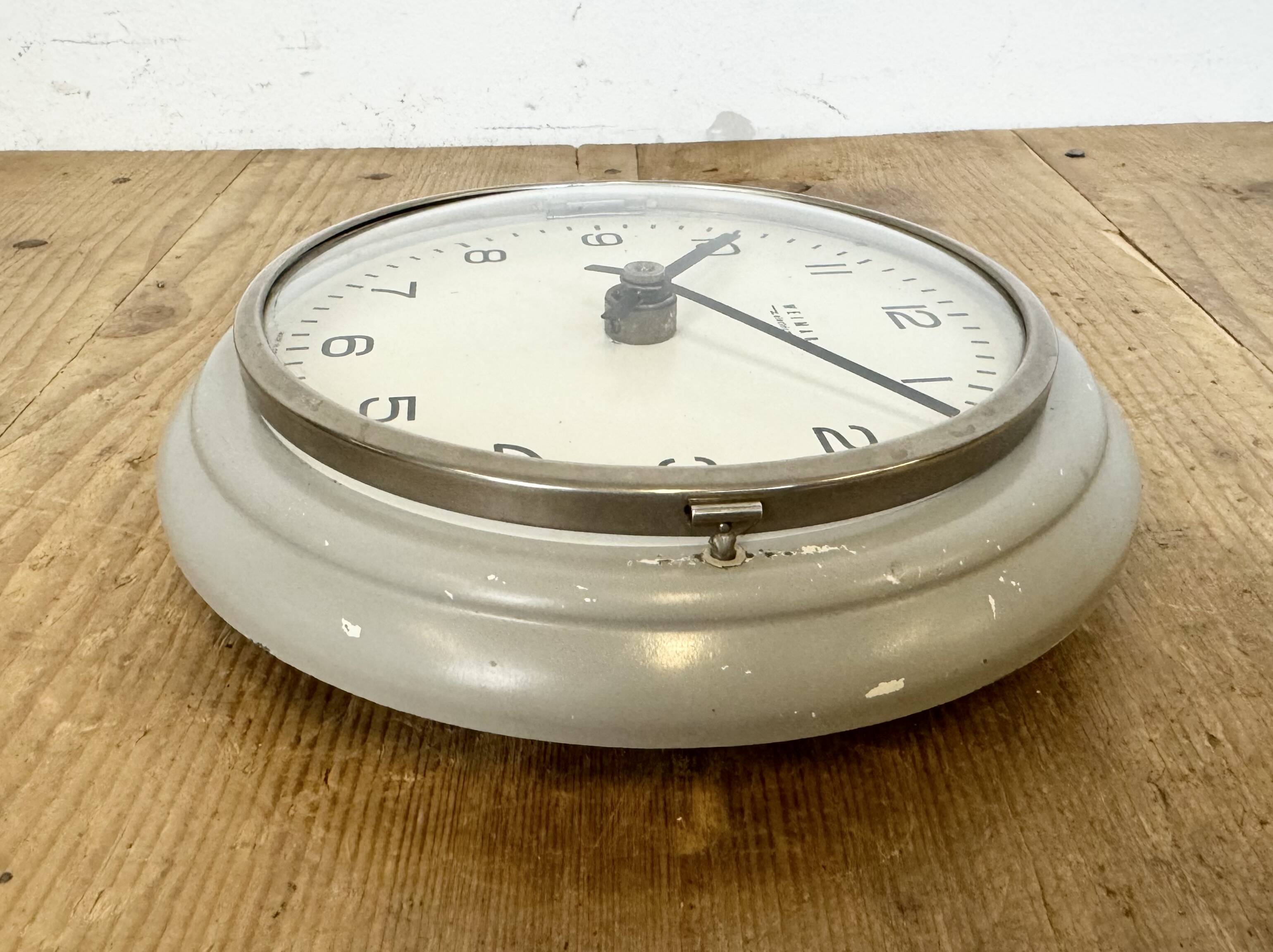 Vintage grey east german wall clock from weimar electric, 1970s