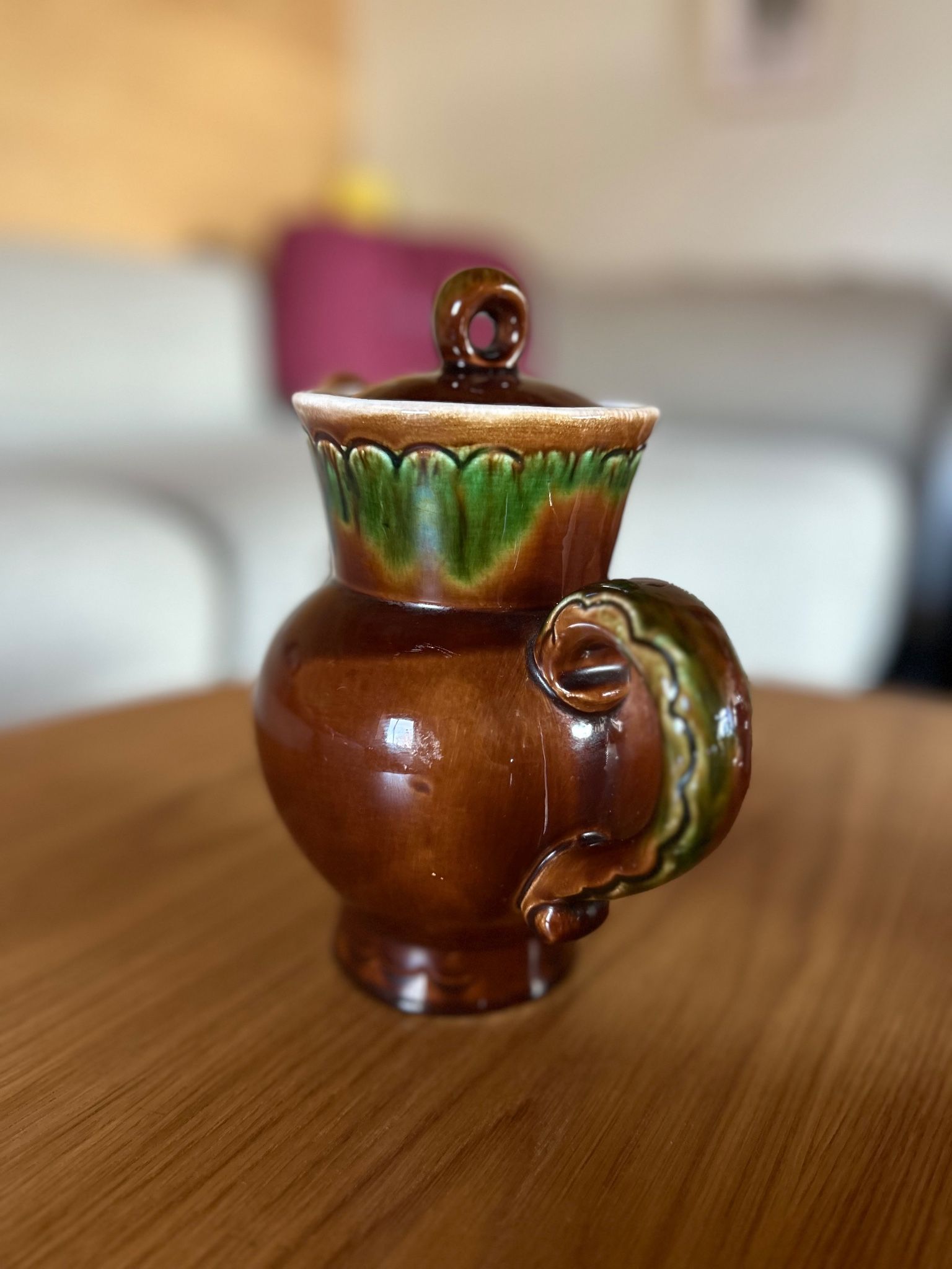 Large jug / enamelled earthenware teapot with a flambé glaze — Soviet design