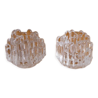 Pair of "polaris" glass candle holders by Goran Warff 1960