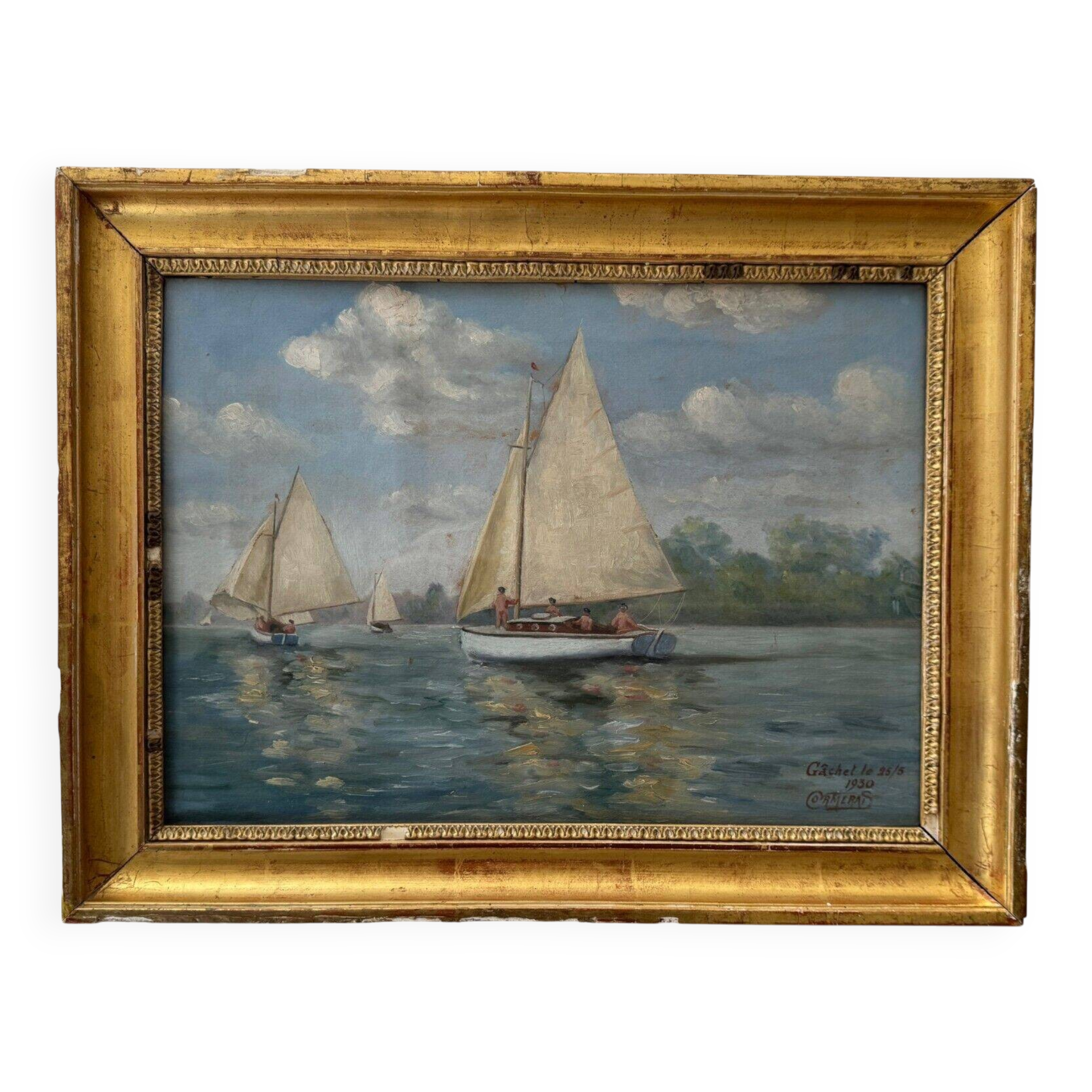 Aquarelle représentant une régate à Gâchet par Cormerais 1930
