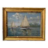 Aquarelle représentant une régate à Gâchet par Cormerais 1930