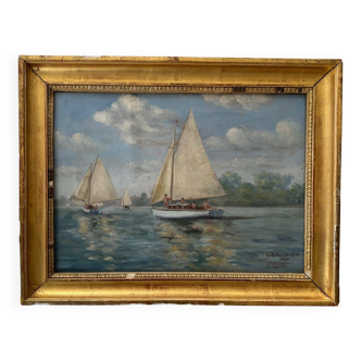 Watercolor representing a regatta at Gâchet by Cormerais 1930