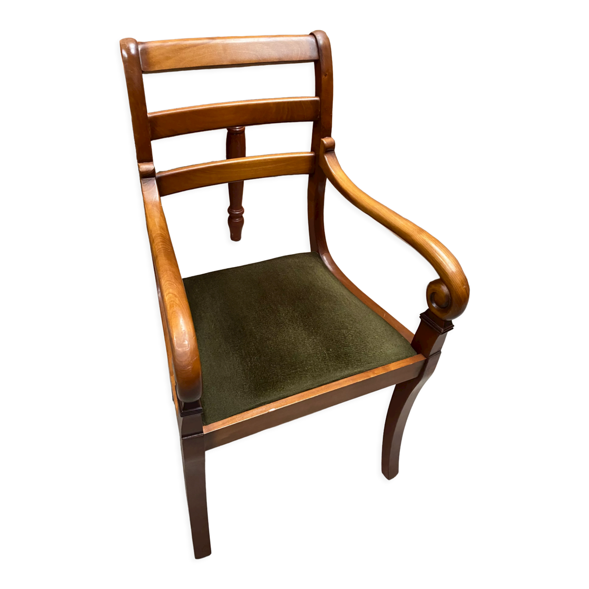 Wood and green velvet office chair