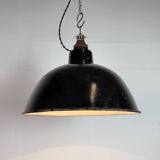 East German Black Enamel Factory Light by LBD Veb Leuchtenbau Dresden, 1950
