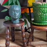 Vintage solid turned wood tripod stool