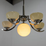 Art Deco 6-flamming Nickel-plated Chandelier, 1930s, Restored