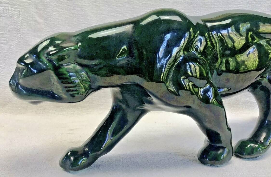 Ancienne statue statue lionne tigre Art Déco 1930 craquelé Saint Clément