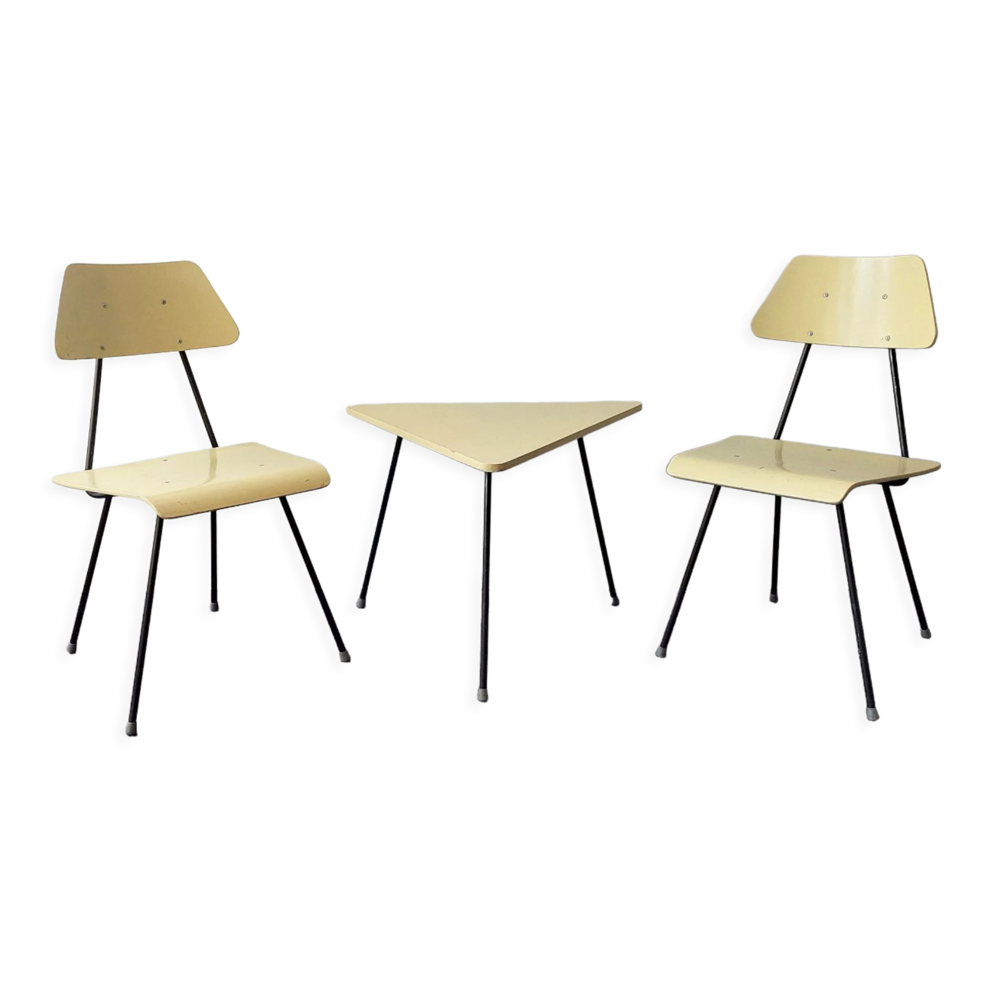 Set of 2 Room '56 chairs and sidetabe by Rob Parry for Dico, The Netherlands 1950's