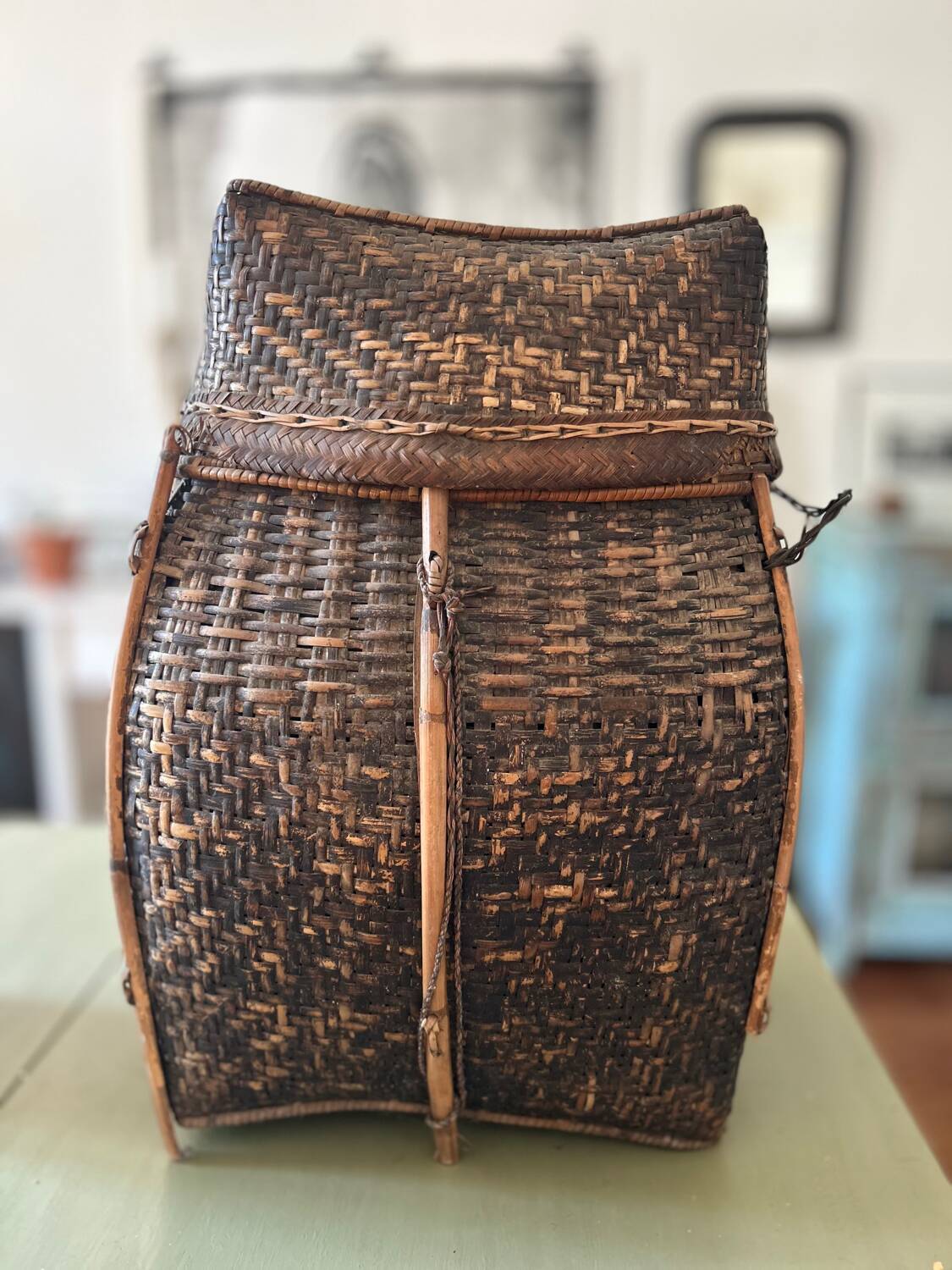 Antique Laotian rattan basket