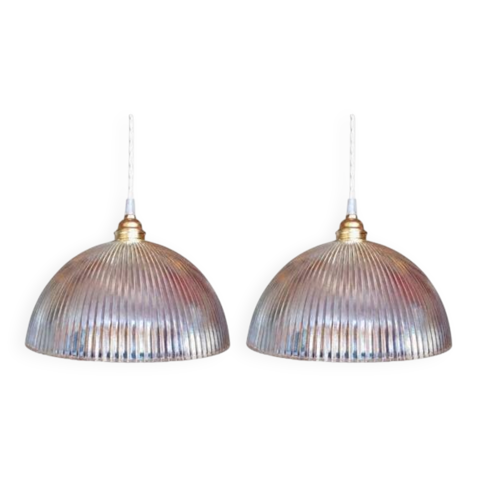 Pair of holophane glass pendants 1950