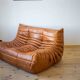 Togo Set of 2 Two-Seater Sofas, 2 Armchairs and an Ottoman in Dubai Pine Leather