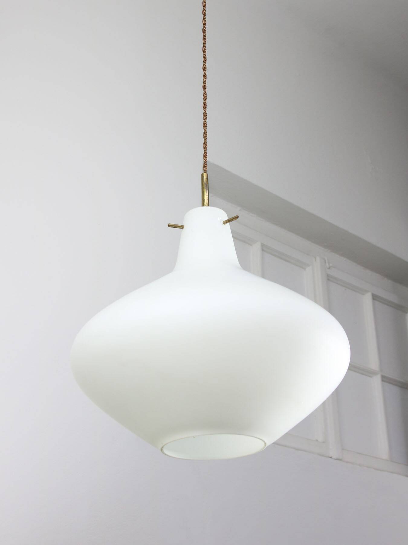 Mid-Century Italian Brass and Opaline Glass Pendant Lamp