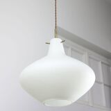Mid-Century Italian Brass and Opaline Glass Pendant Lamp