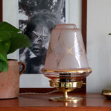 Old globe extra lamp in pink glass with gilding, brass foot