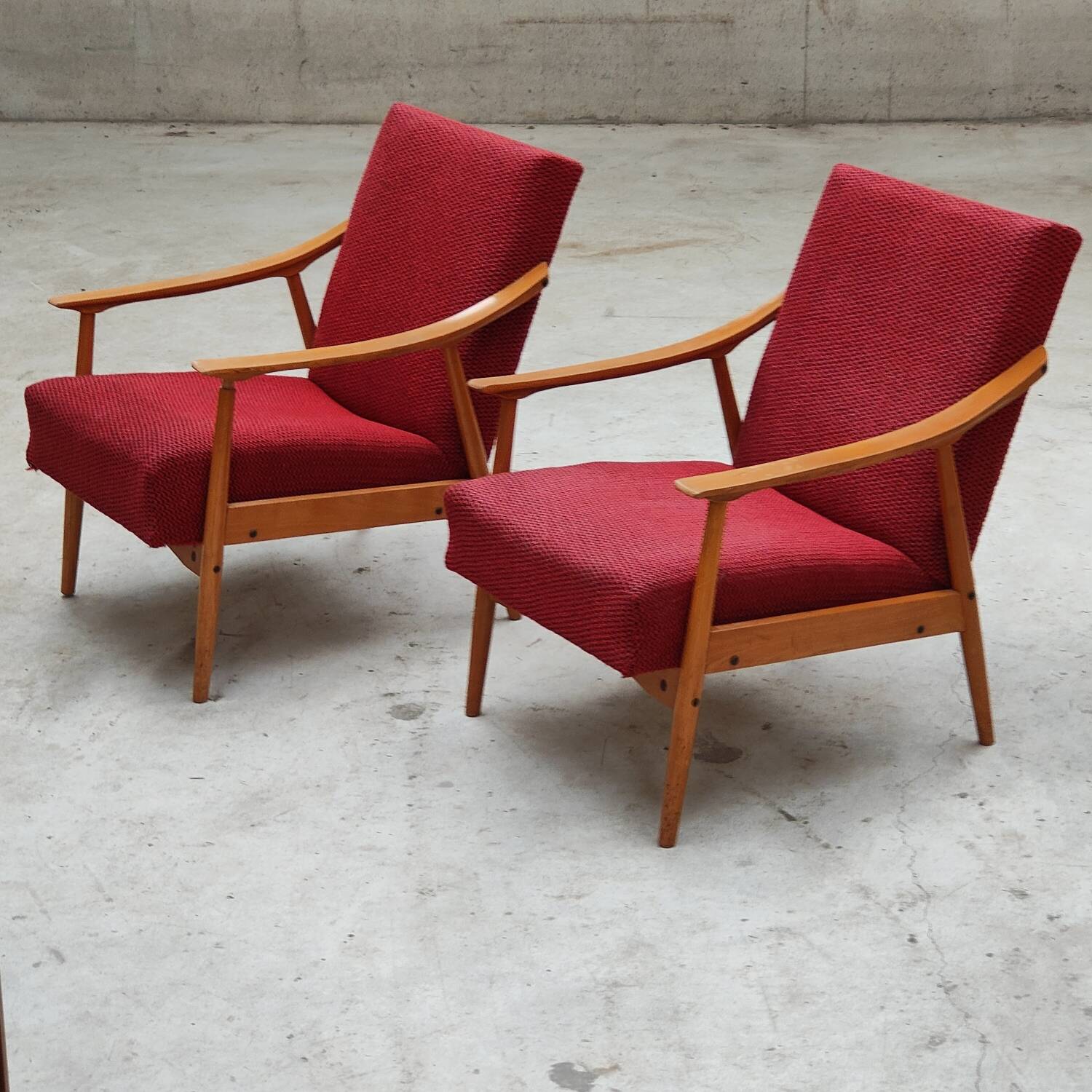 Pair of Czechoslovak armchairs 1960 red pink 1960
